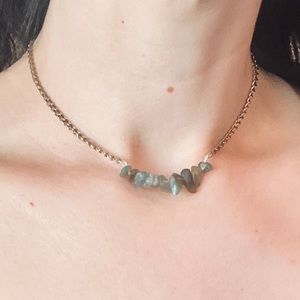 Labradorite Crystal Beaded Short Choker Necklace Handmade Crystal Bead Brass Gem